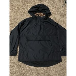 Lauren James Windbreaker Jacket Womans Sz S Quarter Zip Pullover Black Oversize